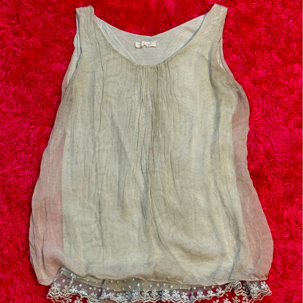 Green Embellished Pleated Tank Top A003
